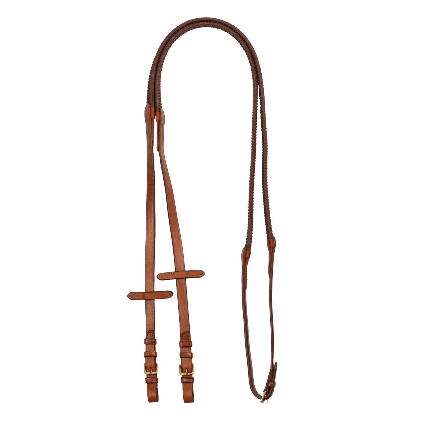 EQUESTRO LEATHER AND RUBBER REINS BRASS FITTING