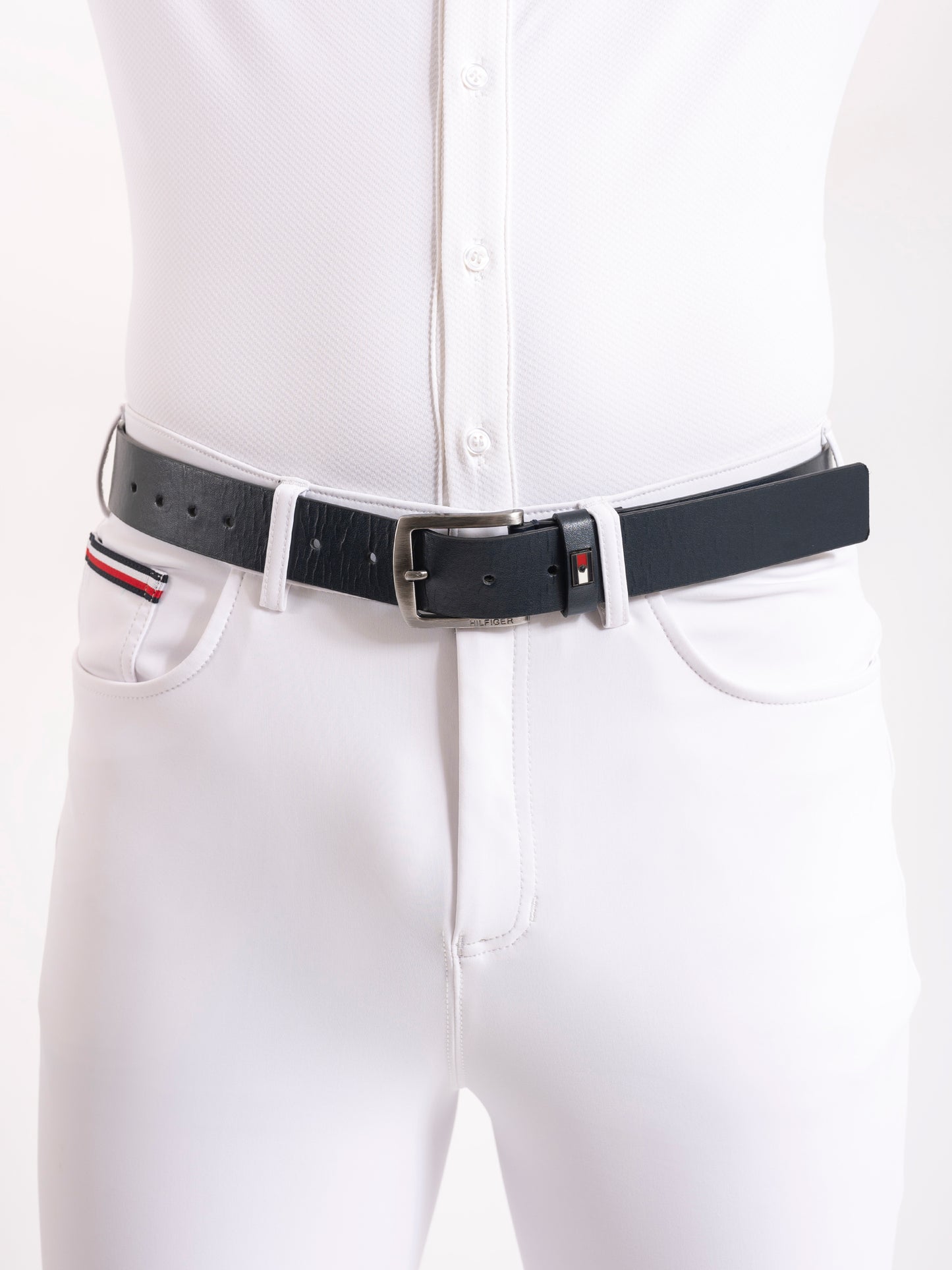 HILFIGER PALERMO FAUX LEATHER EMBROIDERED BELT DESERT SKY