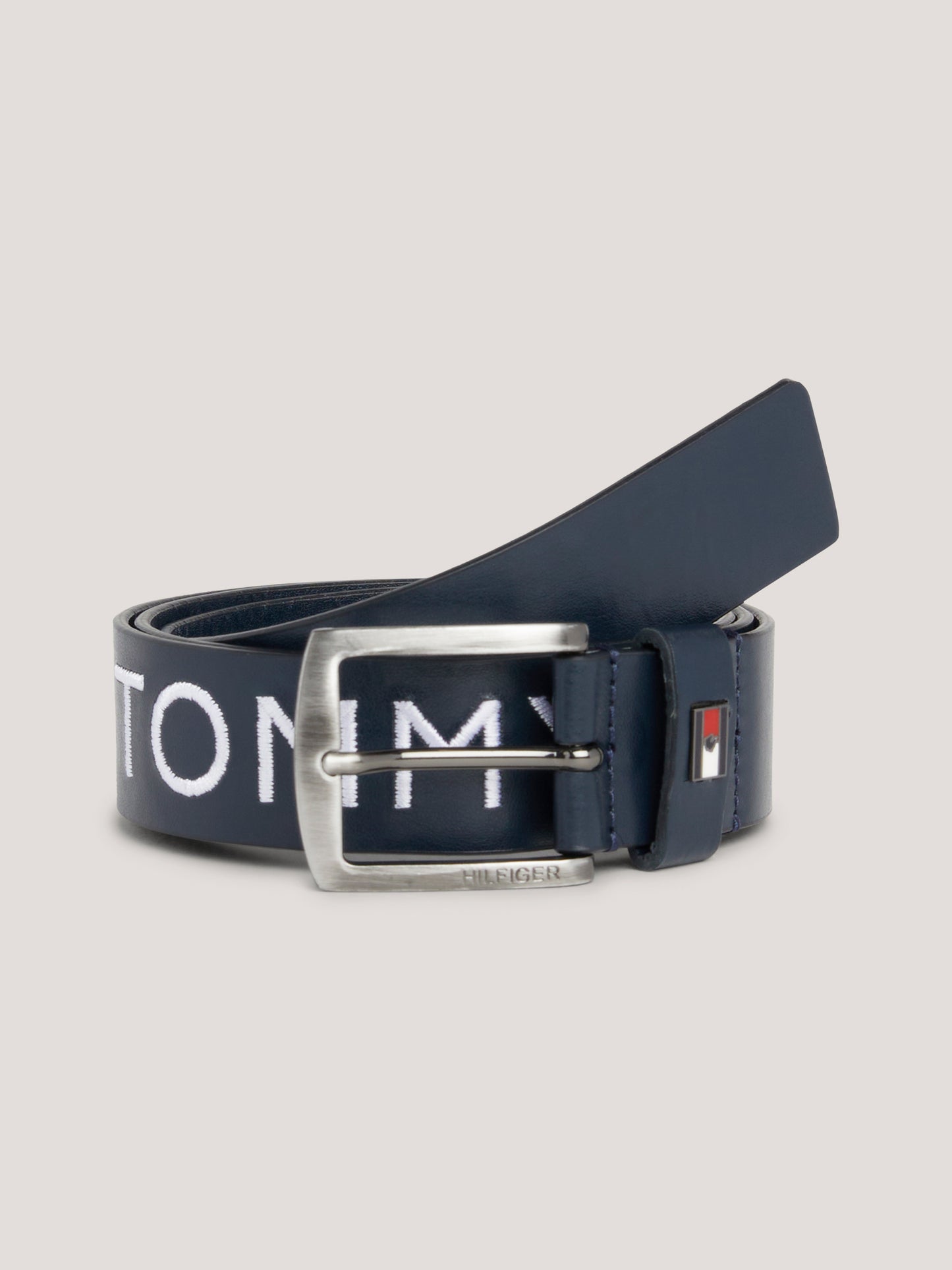 HILFIGER PALERMO FAUX LEATHER EMBROIDERED BELT DESERT SKY