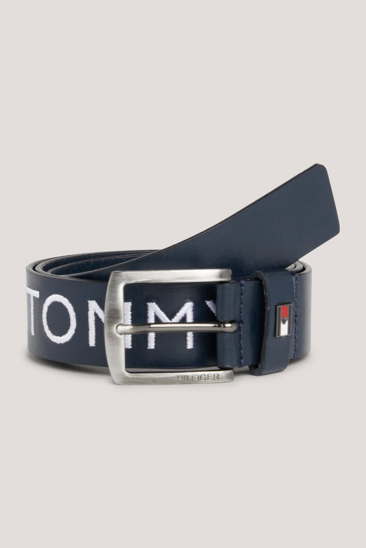 HILFIGER PALERMO FAUX LEATHER EMBROIDERED BELT DESERT SKY